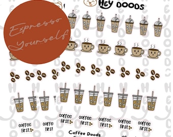 Coffee-Inspired Planner Sticker Sheet | Cozy Cafe Icons for Journals, Planners & Scrapbooks