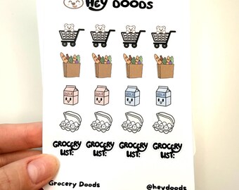 Grocery Shopping Stickers | Shopping List, Cart, Milk, Eggs | Planner and Journal Tracking