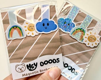 Magnetic Bookmarks | Sun, Cloud, Rainbow | Clear or Holographic Laminate