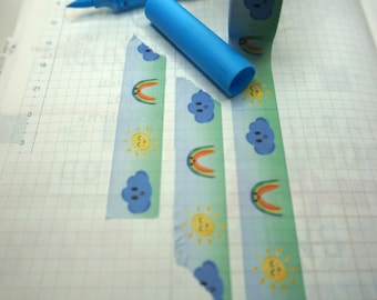 15mm Kawaii Weather Washi Tape | Clouds, Sun, Rainbow Planner Journal Tape