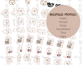 Mood Tracker Sticker Sheet- Happy, Sleepy, Angry & More | Planner and Journal stickers