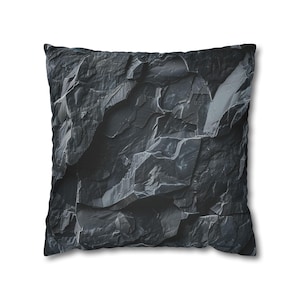 Dark Crumpled Paper Texture Pillowcase — Moody Black Decorative Throw Pillow Cover