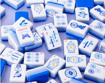 Blue and White Porcelain Chinoiserie Mahjong Set, Chinoiserie American Mahjong Tiles, 160 Floral Acrylic Mahjong Tiles