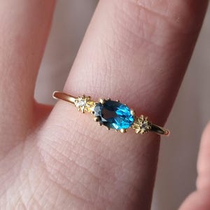Blue Topaz Ring | Gold Plated Sterling Silver S925 | Adjustable Celestial Stacking Ring