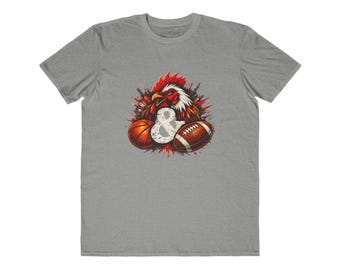 Mascota de gallo con camiseta de baloncesto y fútbol americano / Gráfico de animal deportivo