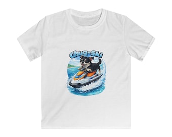 Camiseta infantil con estampado de perro en moto acuática / Camiseta con estampado de deportes acuáticos Chug-Ski
