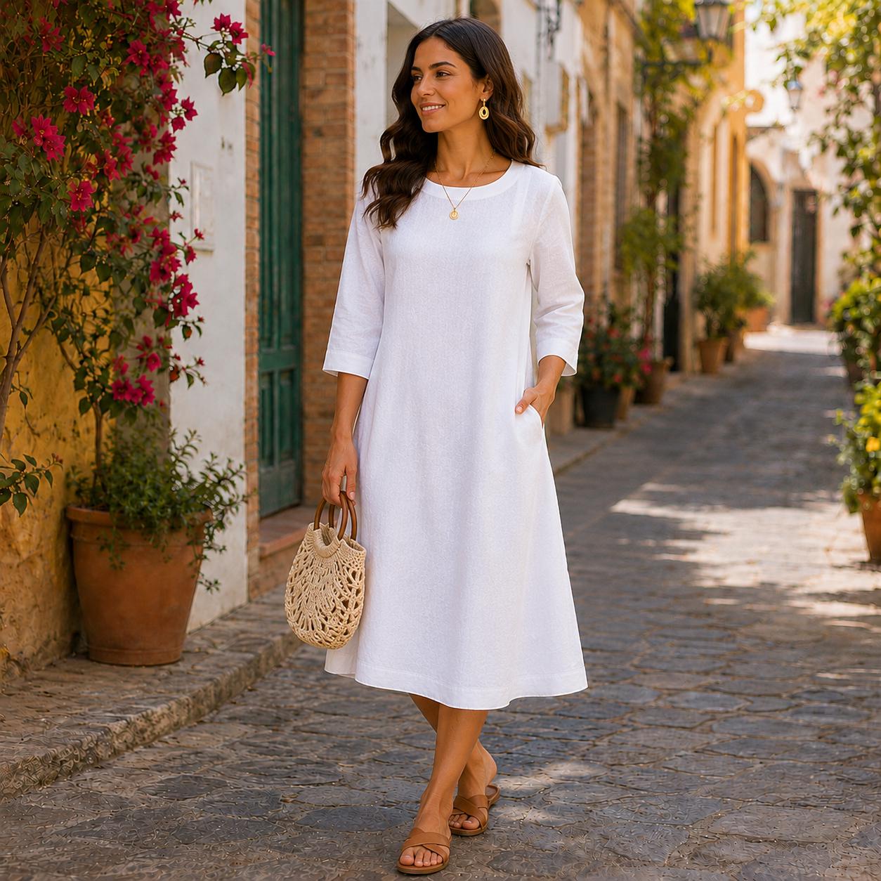 white church dresses for older ladies with sleeves Dress Women Femme