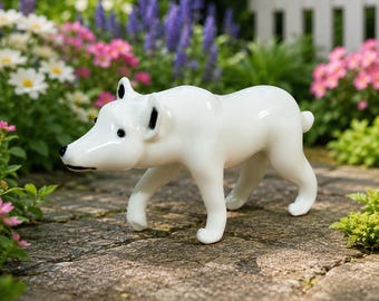 Hand Blown Glass Polar Bear Figurine, White Art Sculpture, Miniature Animal Collectible