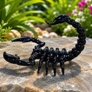 Hand Blown Black Scorpion Glass Figurine, Borosilicate Desert Animal Sculpture, Gothic Collectible Art