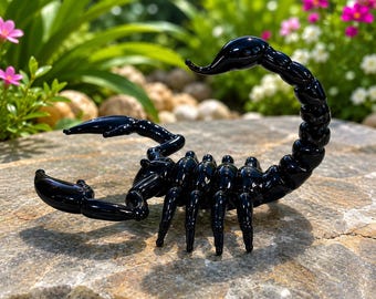Hand Blown Black Scorpion Glass Figurine, Borosilicate Desert Animal Sculpture, Gothic Collectible Art