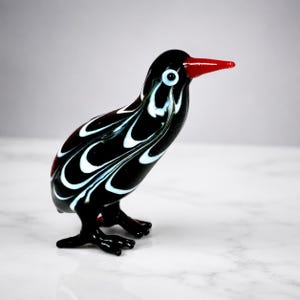 Handmade Blown Glass Penguin Figurine, Black White Bird Animal Decor