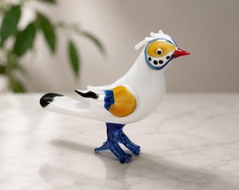 Handmade Blown Glass Bird Figurine, Colorful Miniature Sculpture, Collectible Animal Art