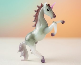 Hand Blown Glass Unicorn Figurine | Elegant Fantasy Animal Art, Collectible Decor