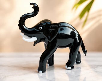 Handmade Blown Glass Elephant Figurine | Lucky Animal Collectible Decor Sculpture