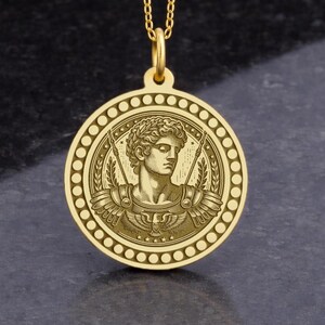 14K Gold Ares Necklace, Greek God of War Jewelry, Ancient Mythology Engraved Amulet, Warrior Deity Talisman, Ares Jewelry, Personalized Gift