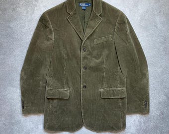 Vintage Polo Ralph Lauren Corduroy Sport Coat Jacket Dark Khaki Academia M