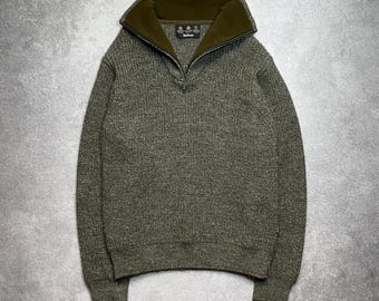 Jersey de lana gruesa verde con cremallera de 1/4 para hombre BARBOUR England Tyne Pullover, talla grande