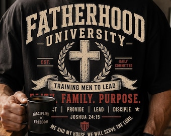 Fatherhood University PNG, Retro Christian Dad Sublimation File, Varsity Cross Shirt Design, Joshua 24 15 Faith Gift, Vintage Dad Clipart