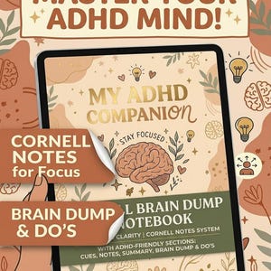 Cornell Style ADHD Notebook for Highschool and College Students with Braindump and Doodle Sections (Digital Downloadable Printable)