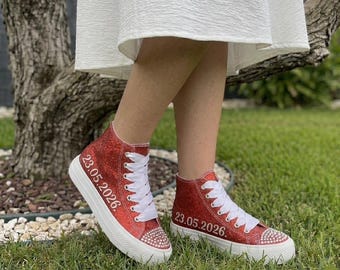 Personalized Bachelorette Sneakers | Red Glitter Birthday Shoes | Custom Prom Converse.