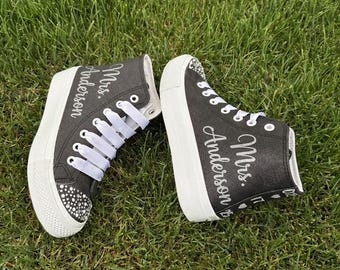 Custom Shiny Black High Heel Wedding Shoes for Bride-Personalized Bridal Shoes