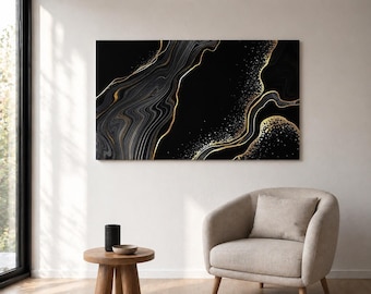 Luxury Black & Gold Resin Wall Art | Handmade Epoxy Abstract Painting | UV-Resistant Modern Wall Decor