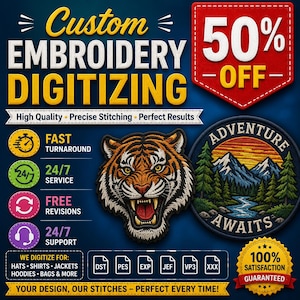 Custom Embroidery Digitizing, Logo Digitizing, 3d puff, pes format