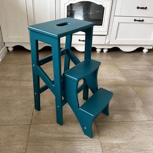 Handcrafted Wooden Step Stool: Space-Saving Kitchen Library Ladder, Made in Britain