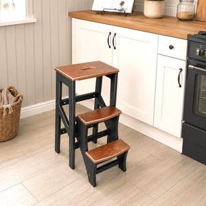 Wooden Folding Step Stool. Adult Kitchen Step Ladder. Space Saving Library Steps. Home Bar & Wine Room. Autumn Decor. Handmade in Britain.