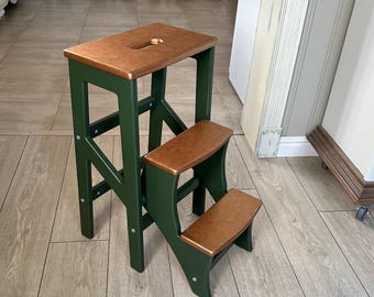 Taburete plegable de madera. Taburete de cocina. Hecho a mano en Gran Bretaña. Escalera para adultos.