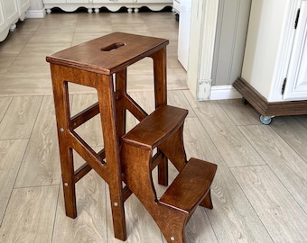 Taburete plegable para adultos, escalera de mano color nogal, escalera de biblioteca, taburete de cocina, escalones de biblioteca, escalera de mano de madera.