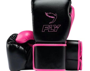 カスタムフライ スーパーループ X 2 - ブラック シャインゴールド ボクシンググローブ - 100% 本革（牛革）