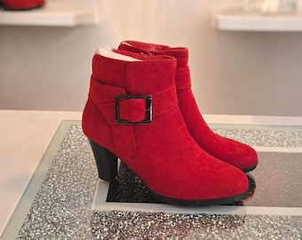 Women’s Short Ankle Boots – Black & Red Stylish Fashion Boots – Comfortable Everyday Wear