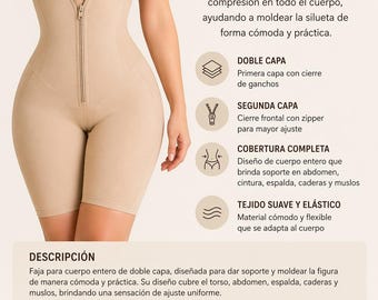 Full Body Shapewear Bodysuit – Double Layer Compression – Front Closure & Zipper – Waist Support Seamless Fit