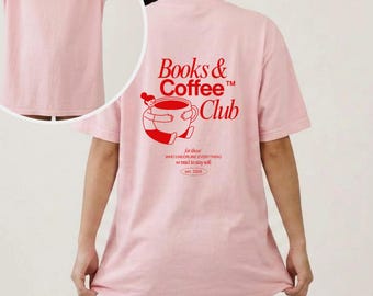 Graphic Books & Coffee Club T-Shirt, Graphic Book Lover Coffee Lover Tee, Book Club Top, Retro Graphic Bookish Shirt