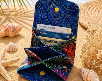 Handmade Accordion Card Case Wallet: Ocean inspired/Sea life