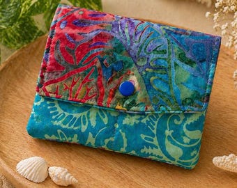 Handmade Passport Travel Wallet: Manatee/Batik fabric