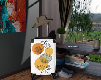 Boho Floral Suitcase, Aesthetic Travel Luggage, Minimalist Botanical Carry On, Cute Travel Bag, Terracotta Floral Design, Gift for Her