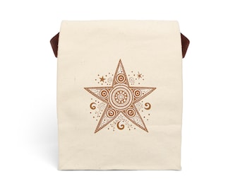 Boho Mandala Star Canvas Lunch Bag with Strap | Natural Cotton Lunchbox
