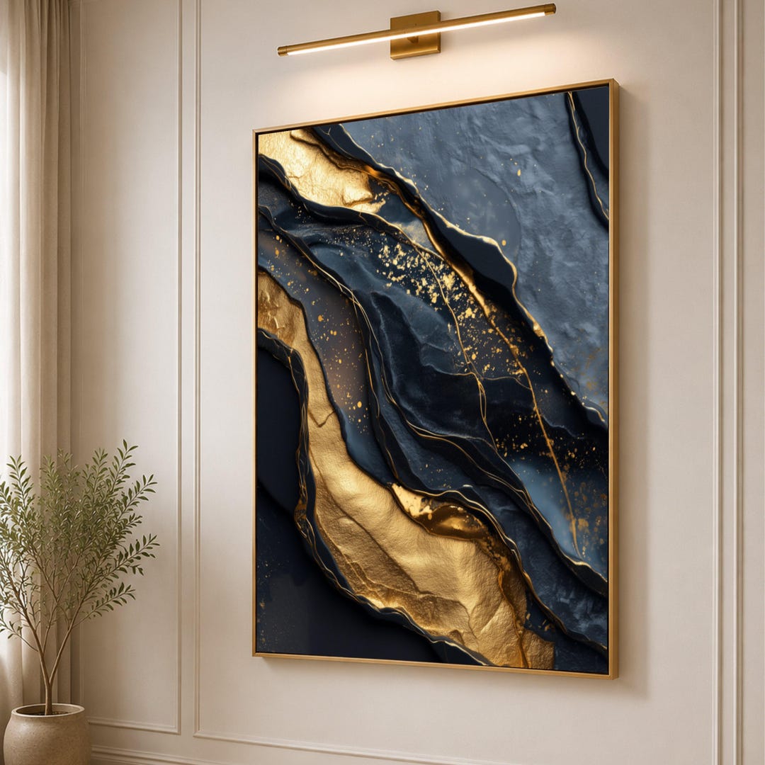 Luxurious Gold and Black Abstract Canvas, Metallic Wall Art, Modern ...