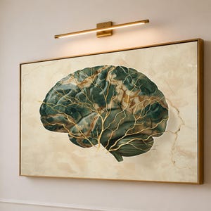 Abstrakte Gehirnanatomie Leinwand Kunst, Neurale Illustration mit Goldadern, wissenschaftliches Wohndekor