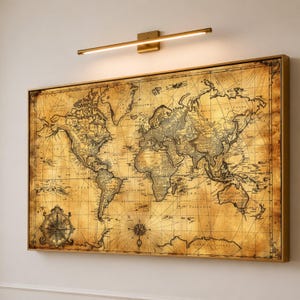 Vintage World Map Canvas, Antique Nautical Wall Art, Sepia Tone Travel Decor