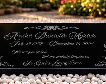 Custom Black Granite Memorial Marker: Laser Engraved Grave Stone Plaque