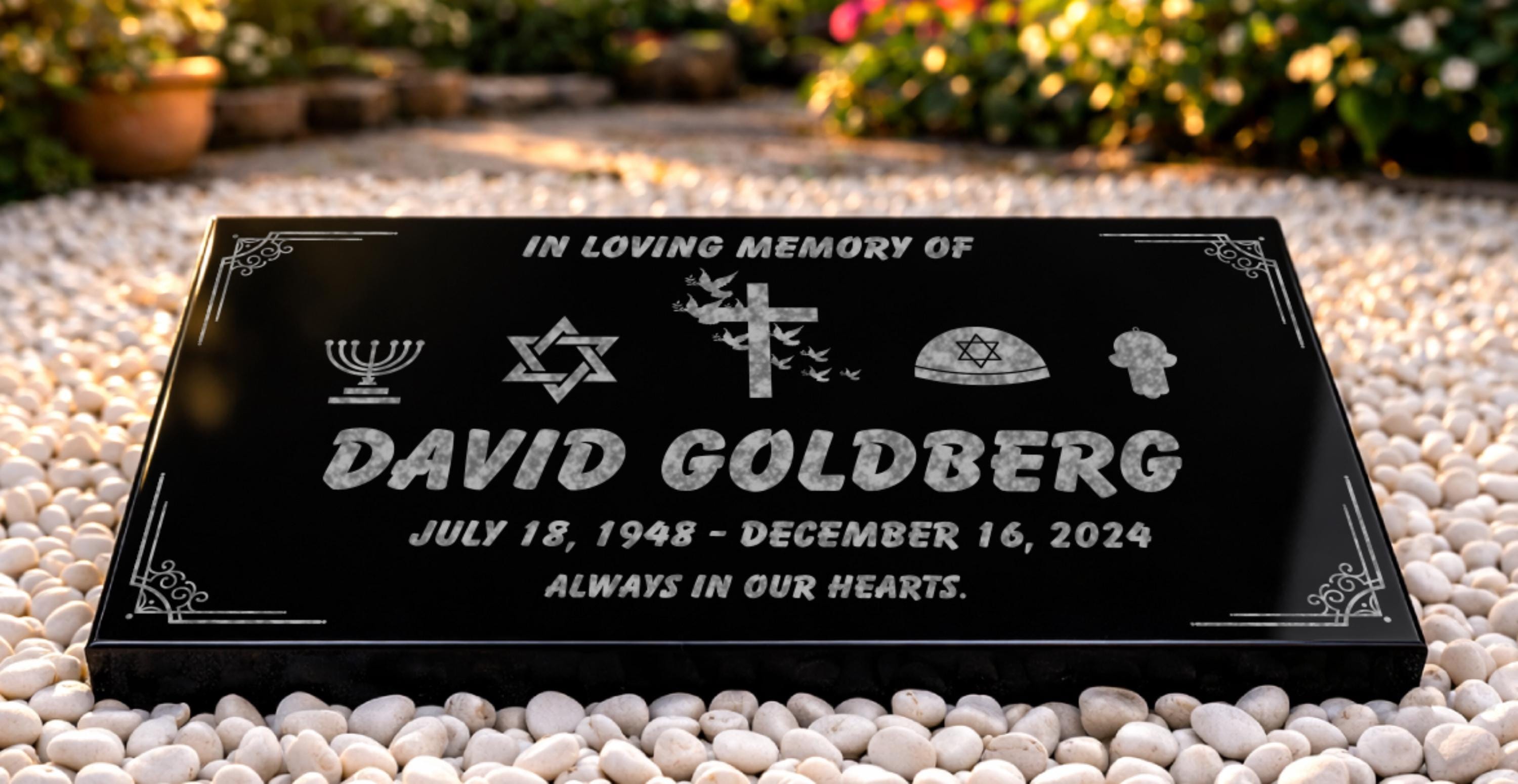 Custom Black Granite Memorial Marker, Laser Engraved Tribute Stone ...