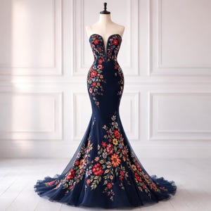 Navy Strapless Gown - Etsy