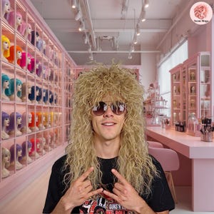 Peluca estilo mullet retro rizada con efecto degradado marrón / Peluca con corte shag / Peluca con estilo rockero