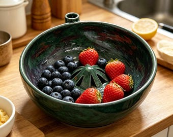 Self Spinning Berry Washing Bowl Ceramic, Automatic Berry Wash Bowl, Fruit and Vegetable Washer with Drain, Fruit Washer Spinner Bowl