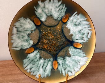 Original Vintage Edwards Star Signed Enamel Art on Copper Decorative Plate, MCM, 1970s