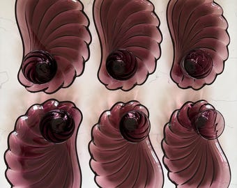 Vintage Hazel Atlas Moroccan Amethyst Seashell Appetizer Plates with matching Cups - Set of 6
