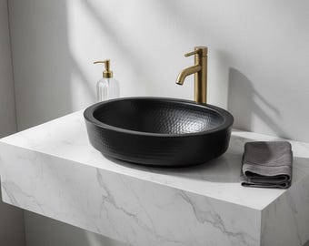17 Inch Oval Hand Hammered Copper Drop-In Bathroom Sink – Rustic Modern Vanity Basin